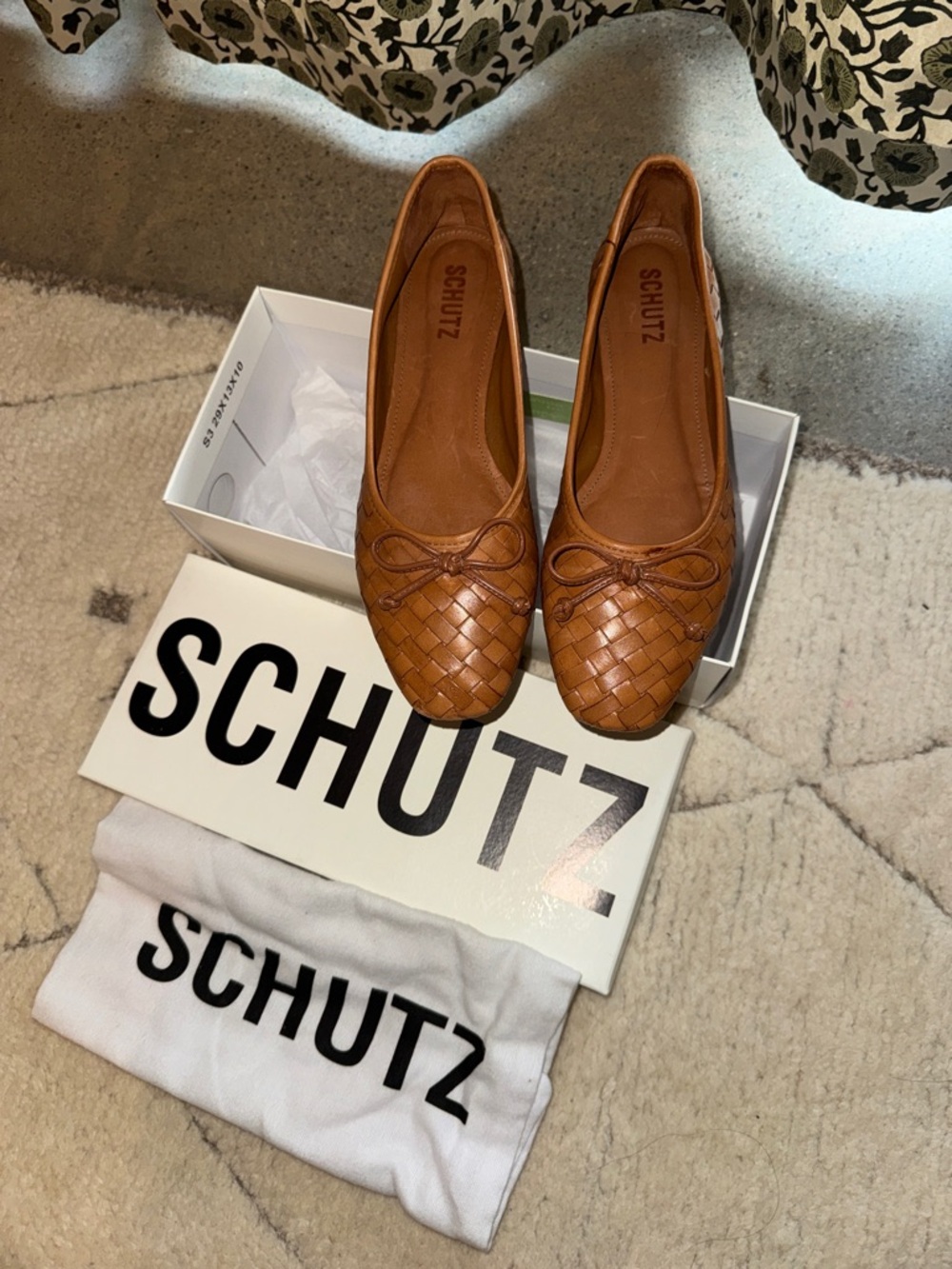 SCHUTZ Arissa Woven Leather Ballet Flats - Cognac Brown 7.5